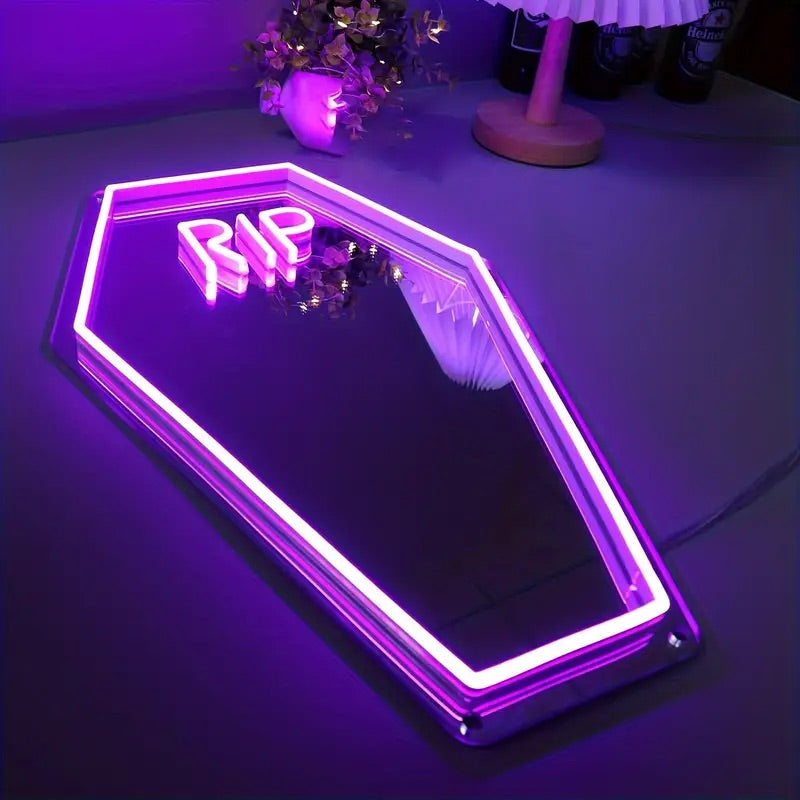 Neon LED Coffin Mirror