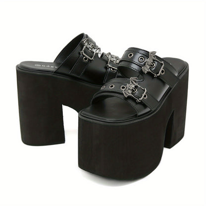 Platform Bat Buckle Slippers