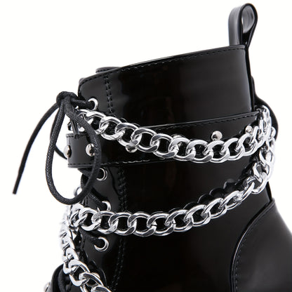 Platform Chain & Buckle Belt Decor Boots