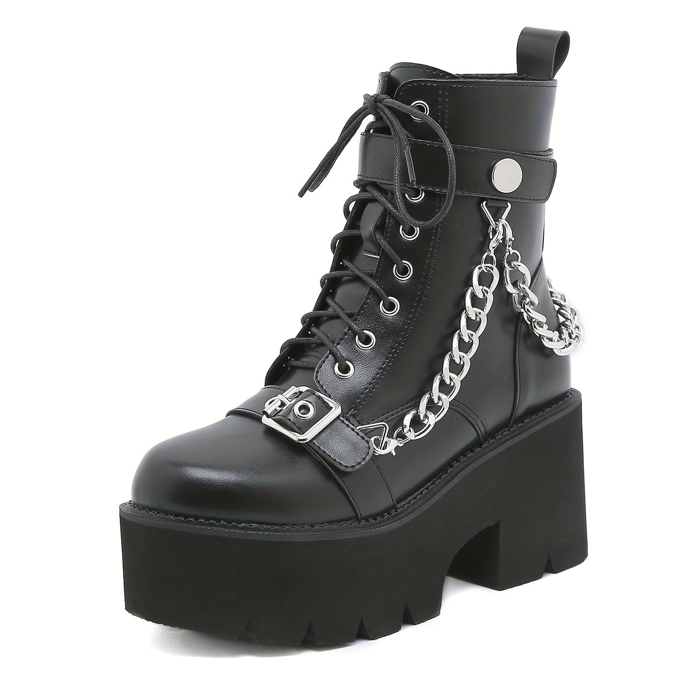 Chain & Buckle Belt Decor Chunky Heel Boots