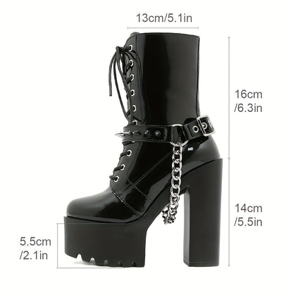 Punk Boots With Crisscross Straps, Chains, Rivets, And Belt Buckles