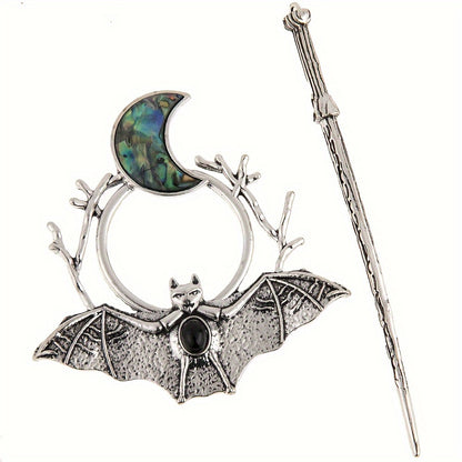 Gothic Bat & Moon Hairpin