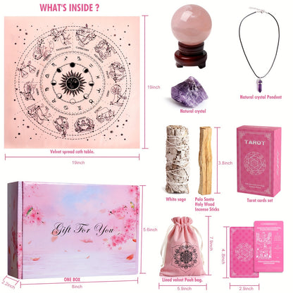 10pc Pink Tarot Card and Crystal Witchcraft Kit