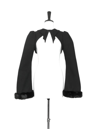 Gothic Black Woolen Bat Collar Flare Sleeve Short Coat