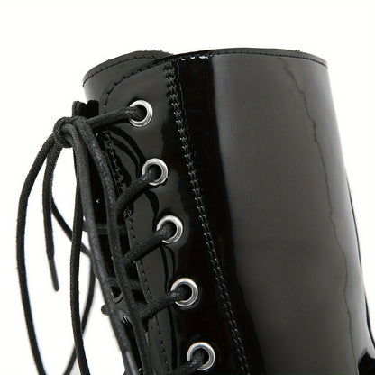 Punk Boots With Crisscross Straps, Chains, Rivets, And Belt Buckles