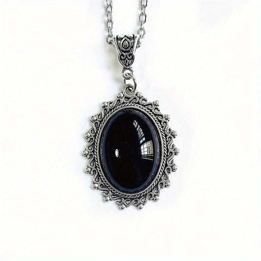 Gothic Vintage Black Embossed Pendant Necklace