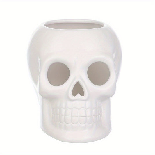 White Ceramic Skull Vase