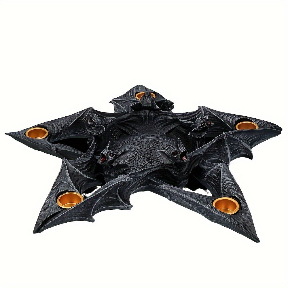 Gothic Pentagram Bat Candle Holder