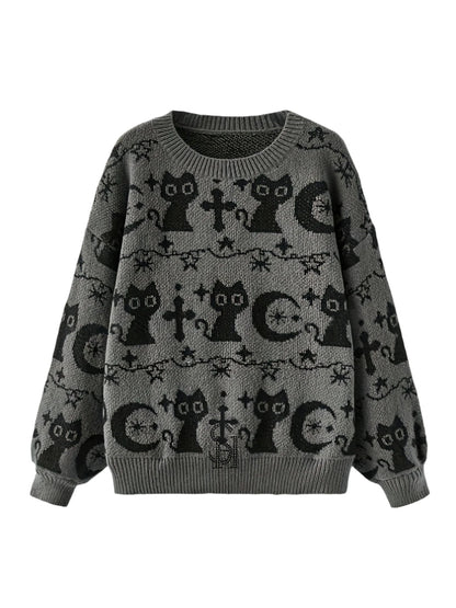 Knitted Black Cat Sweater