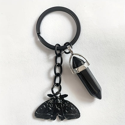 Black Moth Crystal Charm Keychain