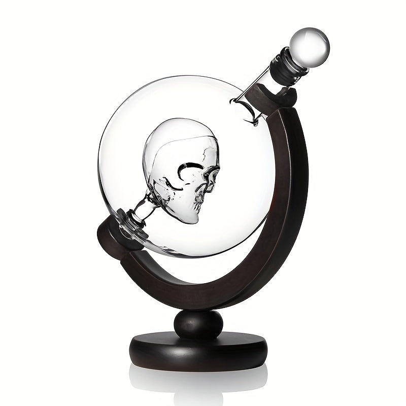 Skull Decanter Set with 2 Glasses And Wooden Base