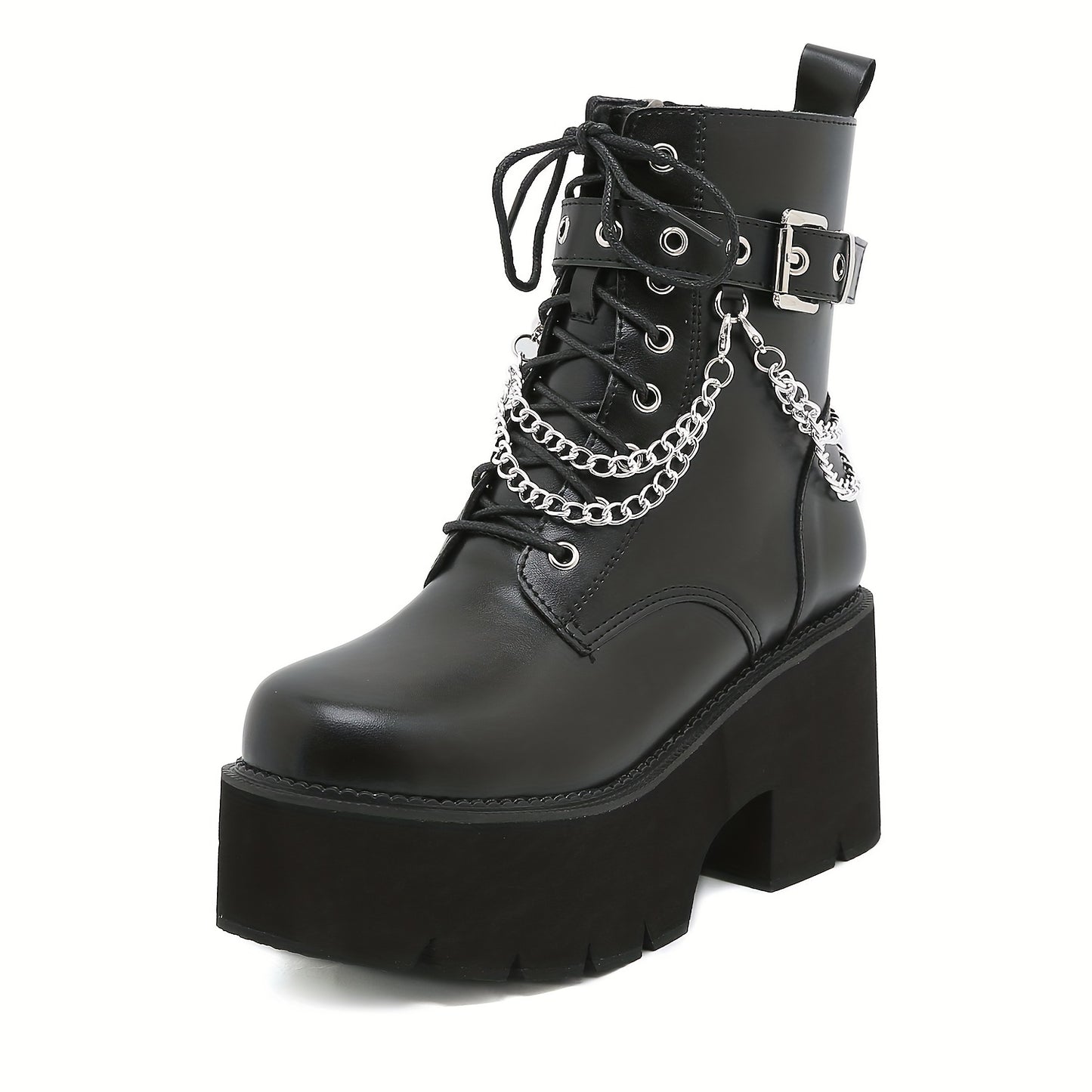 Side Zipper Platform Chain Decor Ankle Boots