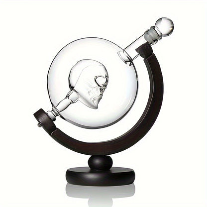 Skull Decanter Set with 2 Glasses And Wooden Base