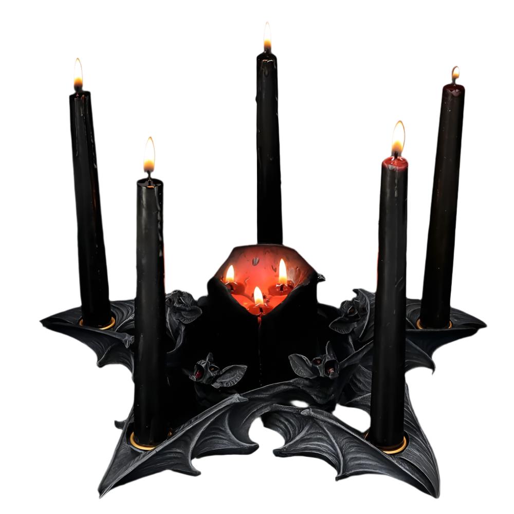 Gothic Pentagram Bat Candle Holder