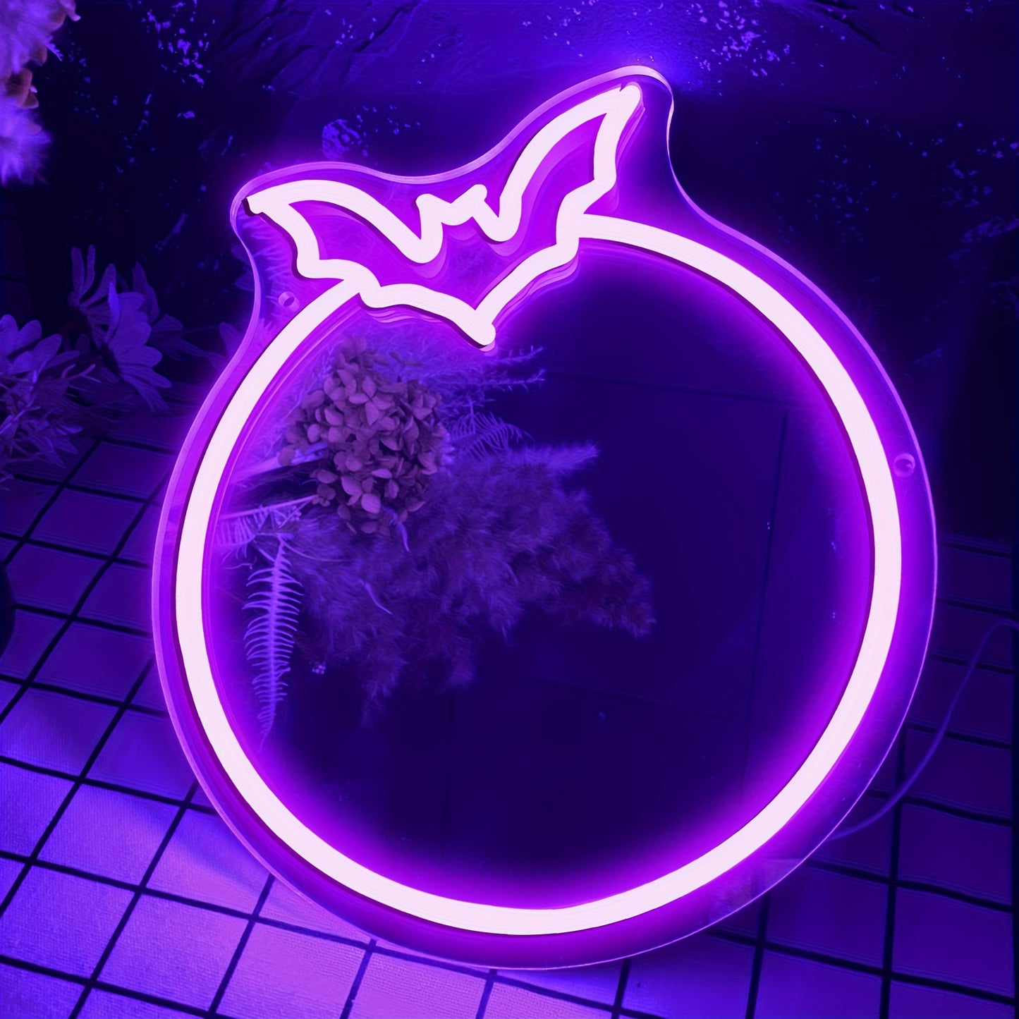 Bat and Moon Neon Mirror