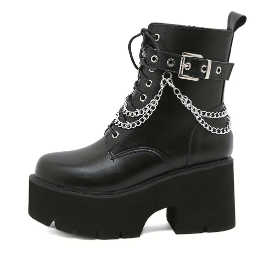 Side Zipper Platform Chain Decor Ankle Boots