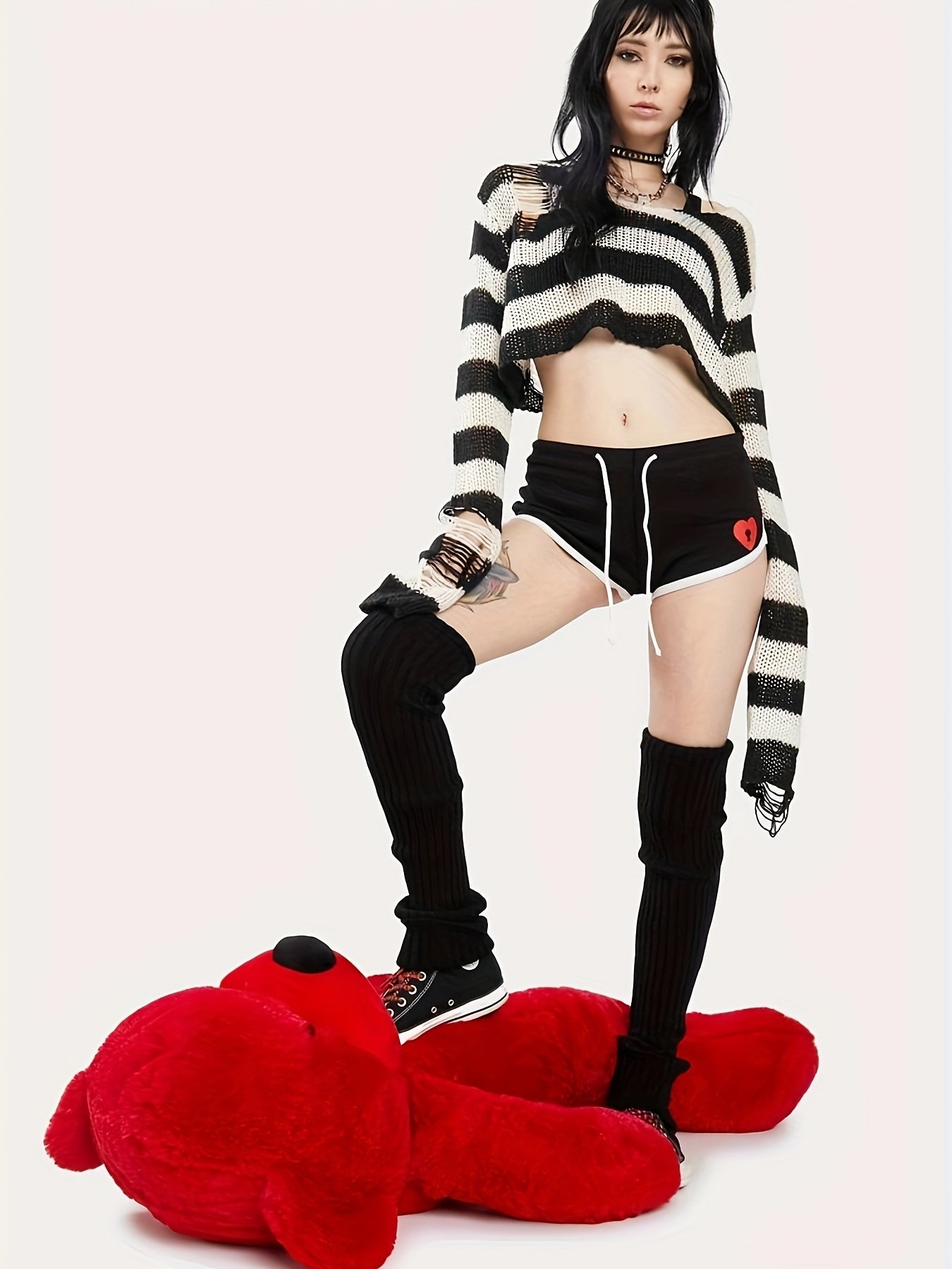 Goth Chain & Heart Print Drawstring Shorts