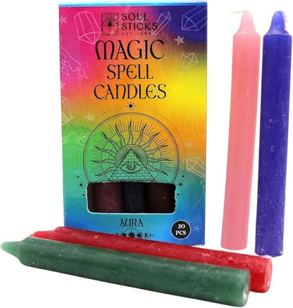 SOUL STICKS Love Magic Spell Chime Taper Candles 20 Pack - Ideal for Altar, Rituals, Ceremonies, Meditation Red Colored Candle for Witchcraft Supplies, Wiccan Supplies and Tools, Candle Clearance