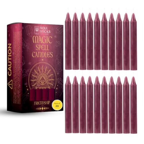 SOUL STICKS Love Magic Spell Chime Taper Candles 20 Pack - Ideal for Altar, Rituals, Ceremonies, Meditation Red Colored Candle for Witchcraft Supplies, Wiccan Supplies and Tools, Candle Clearance