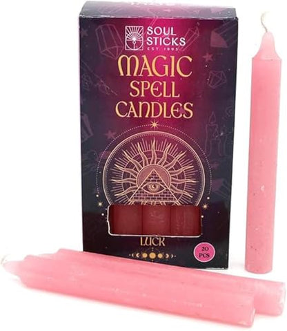 SOUL STICKS Love Magic Spell Chime Taper Candles 20 Pack - Ideal for Altar, Rituals, Ceremonies, Meditation Red Colored Candle for Witchcraft Supplies, Wiccan Supplies and Tools, Candle Clearance