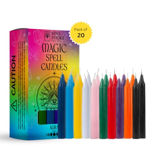 SOUL STICKS Love Magic Spell Chime Taper Candles 20 Pack - Ideal for Altar, Rituals, Ceremonies, Meditation Red Colored Candle for Witchcraft Supplies, Wiccan Supplies and Tools, Candle Clearance