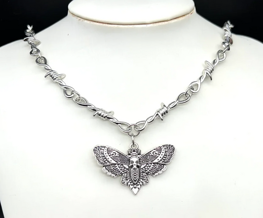 Death Moth Barbed Wire Necklace