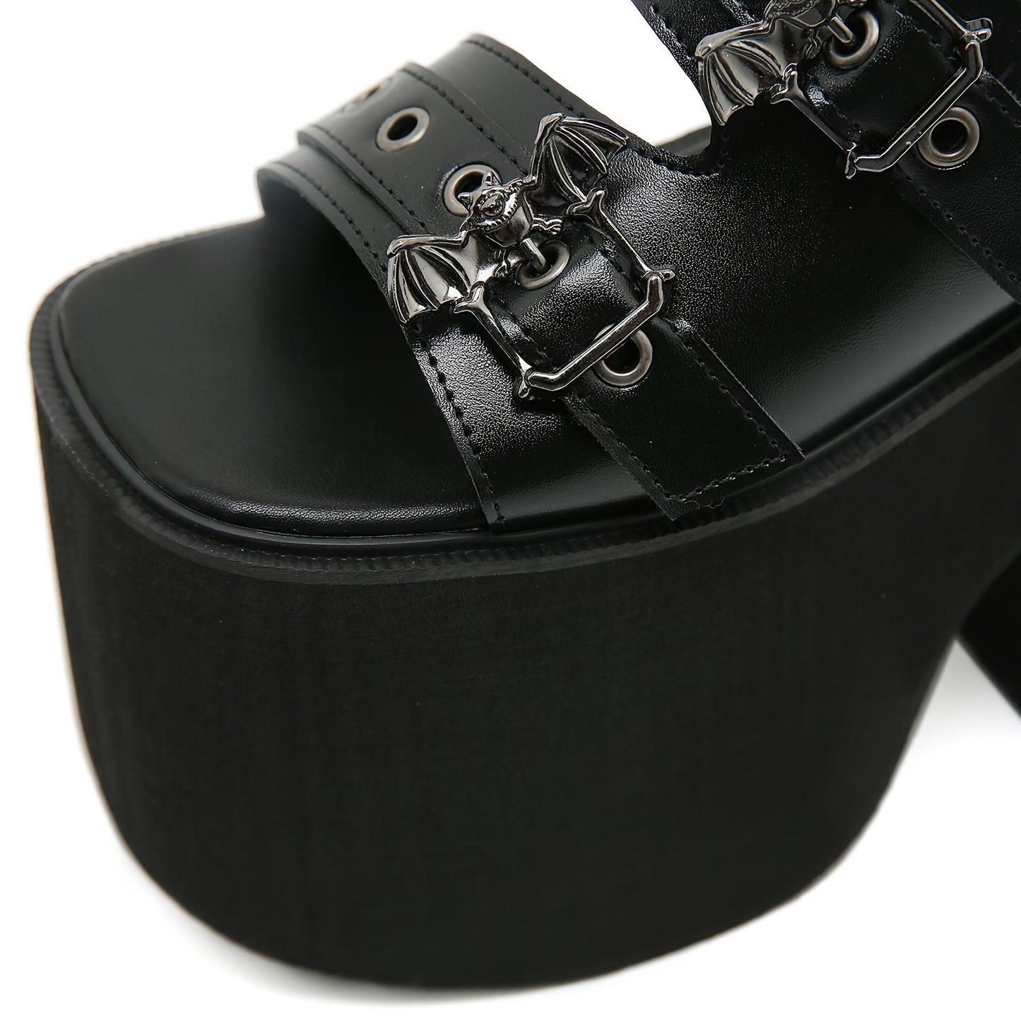 Platform Bat Buckle Slippers