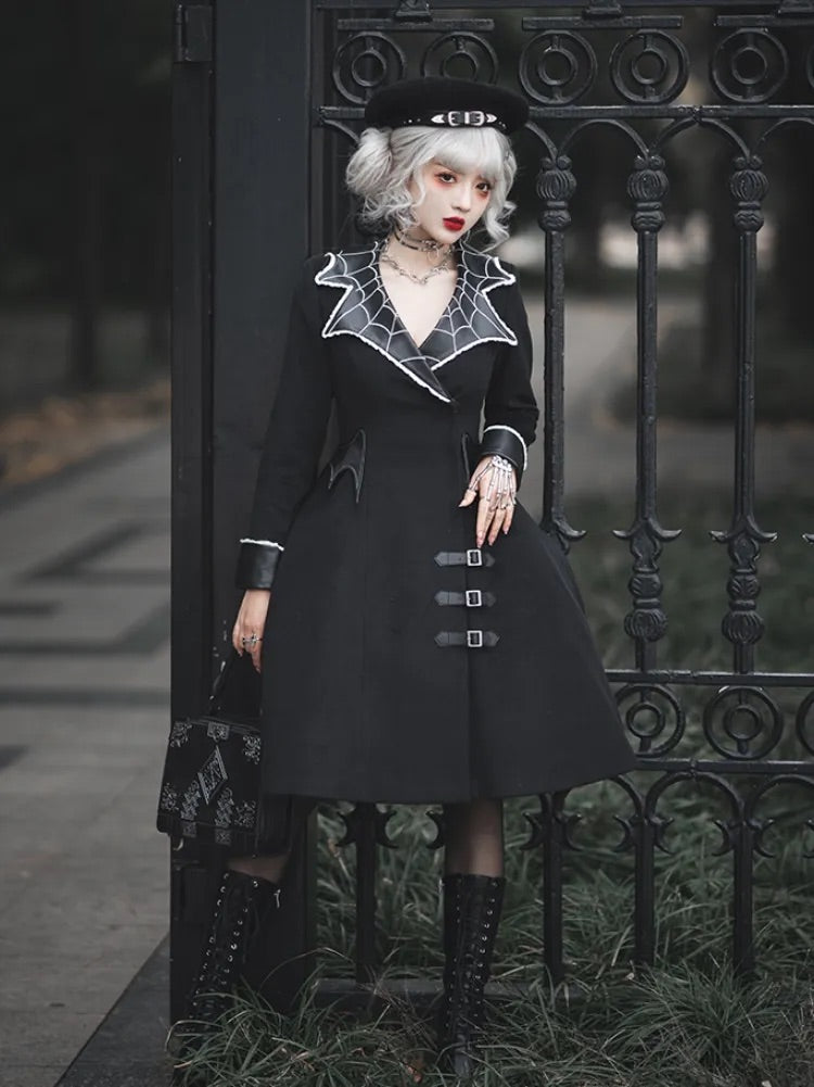 Spiders Web Dark Goth Wool Coat