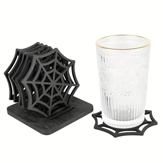 6-Piece Spider Web Wooden Coasters