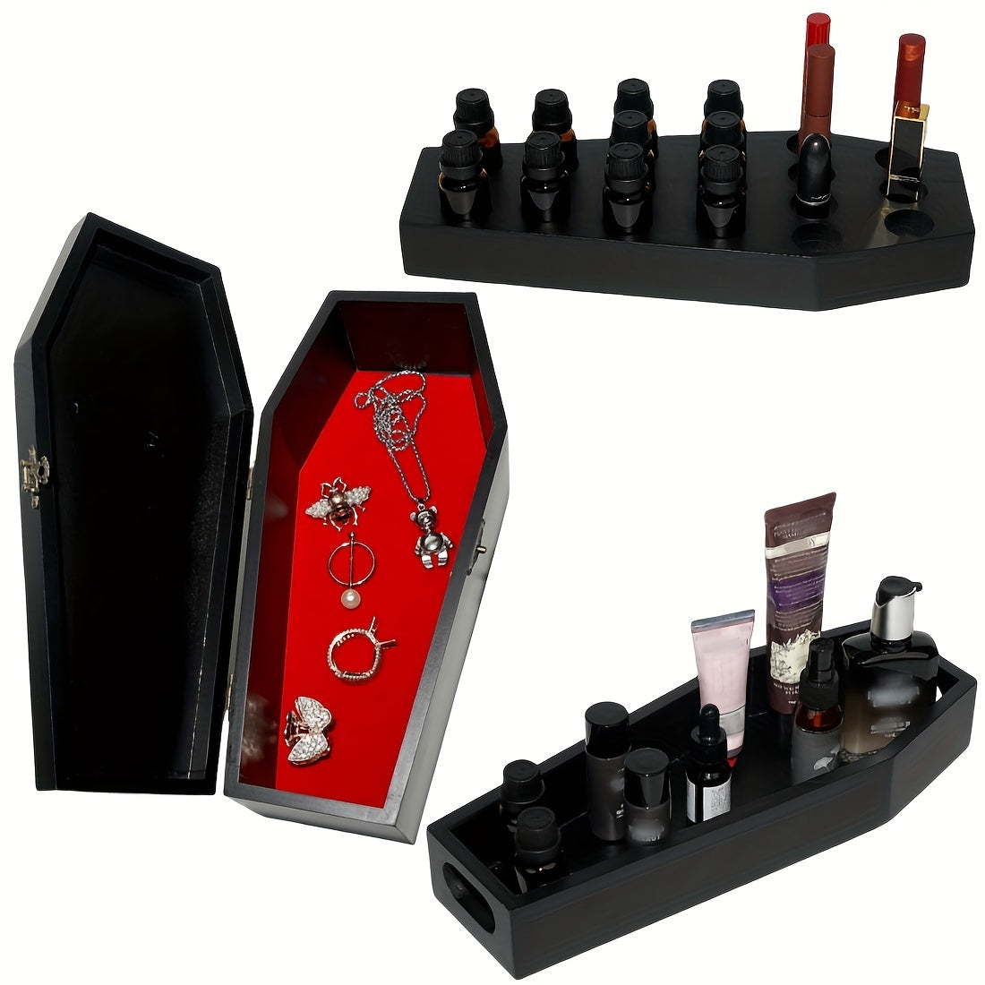 Coffin Organizer Set (Coffin Jewelry Box, Coffin Tray and Coffin Lipstick Holder)