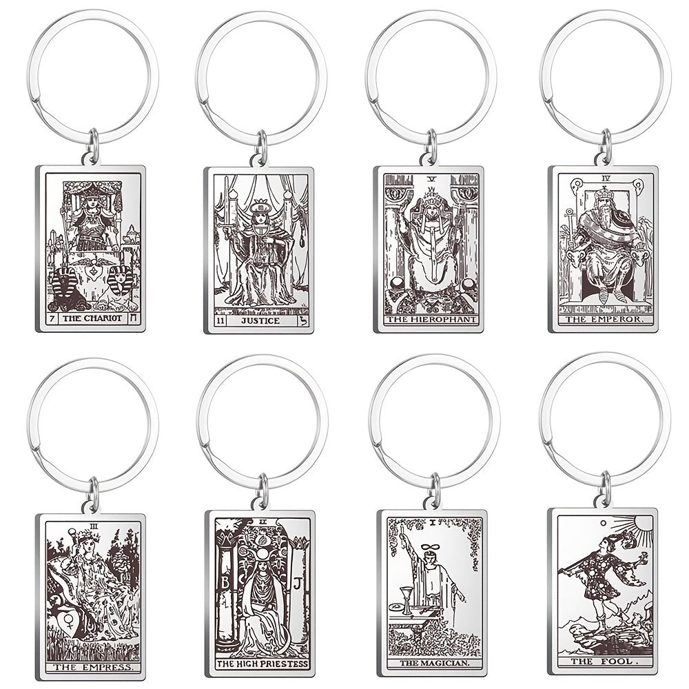 Vintage Stainless Steel Major Arcana Tarot Pendant Keychain