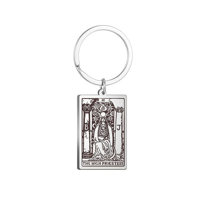 Vintage Stainless Steel Major Arcana Tarot Pendant Keychain