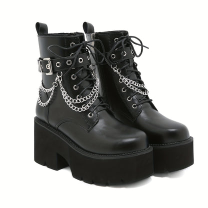 Side Zipper Platform Chain Decor Ankle Boots