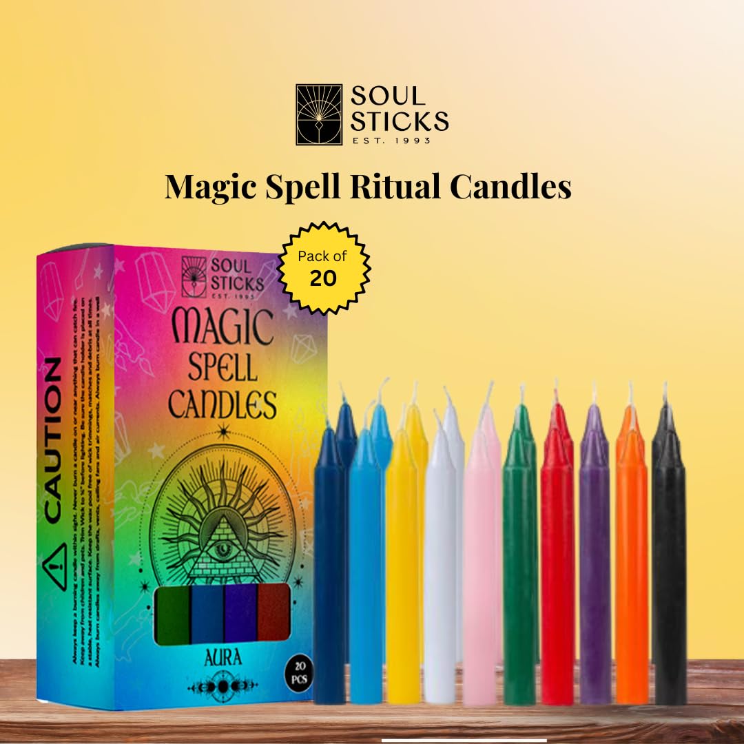 SOUL STICKS Love Magic Spell Chime Taper Candles 20 Pack - Ideal for Altar, Rituals, Ceremonies, Meditation Red Colored Candle for Witchcraft Supplies, Wiccan Supplies and Tools, Candle Clearance