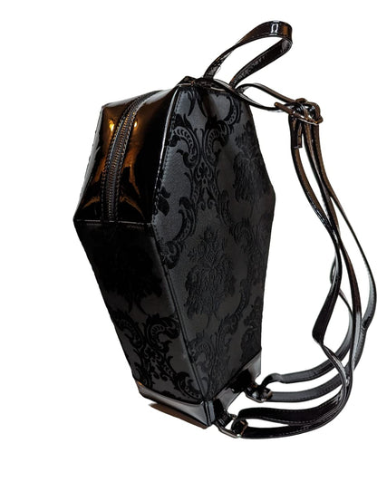 Madame Mistress Damask Black Coffin Backpack