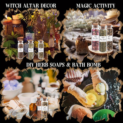 30 Pcs Dried Herbs And 1 Crystal Spoon Kit For Beginners: Witchcraft Kit