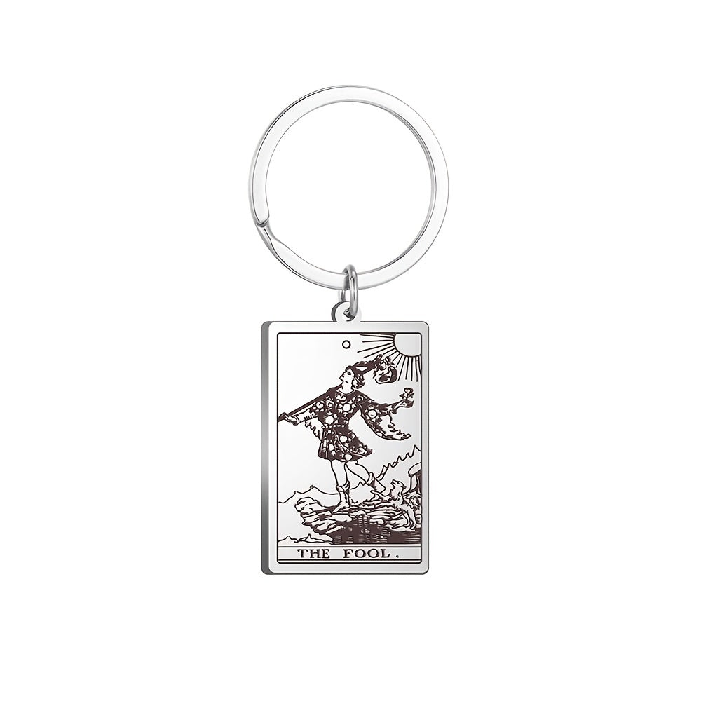 Vintage Stainless Steel Major Arcana Tarot Pendant Keychain