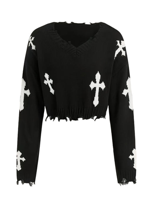 Gothic Cross Crop Sweater