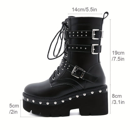 Round Toe Lace Up Buckle DecorBoots