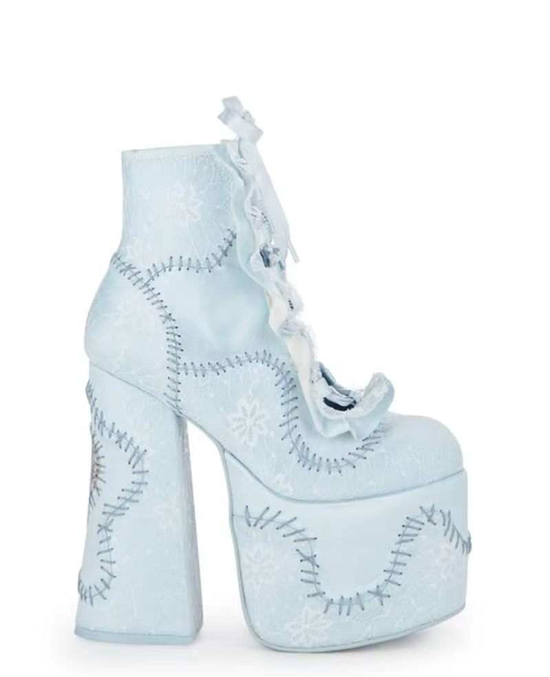 Frankenstein's Monster Baby Blue Lace up Platform Ankle Boots