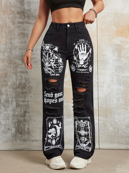 Gothic Print Jeans