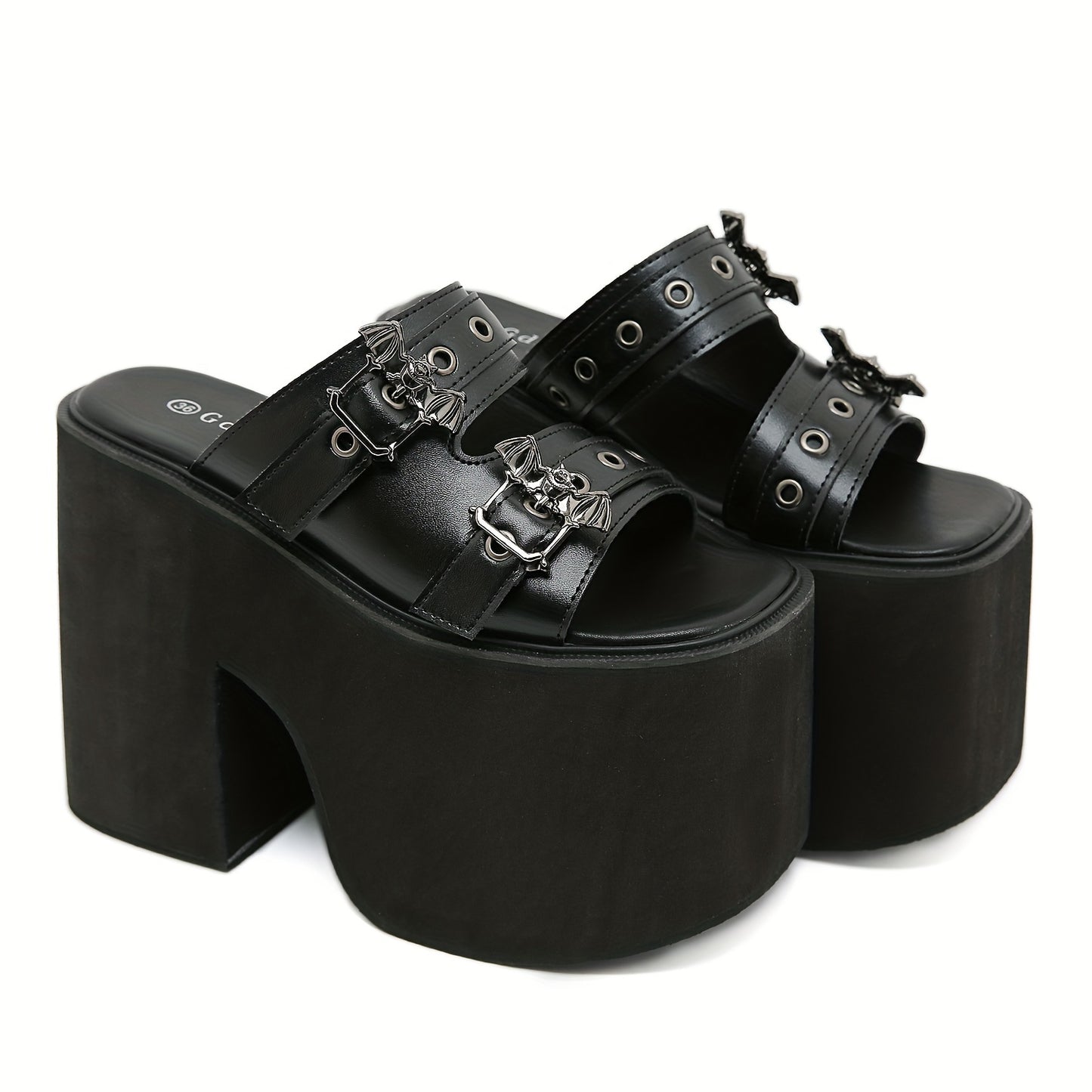 Platform Bat Buckle Slippers