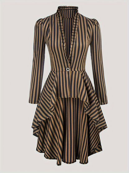 Vintage Victorian Striped Print Single Buttoned Jacket