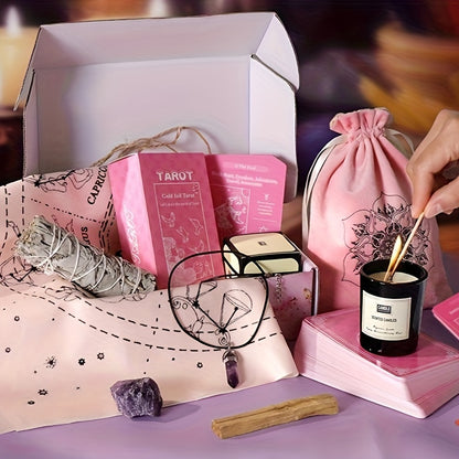 10pc Pink Tarot Card and Crystal Witchcraft Kit