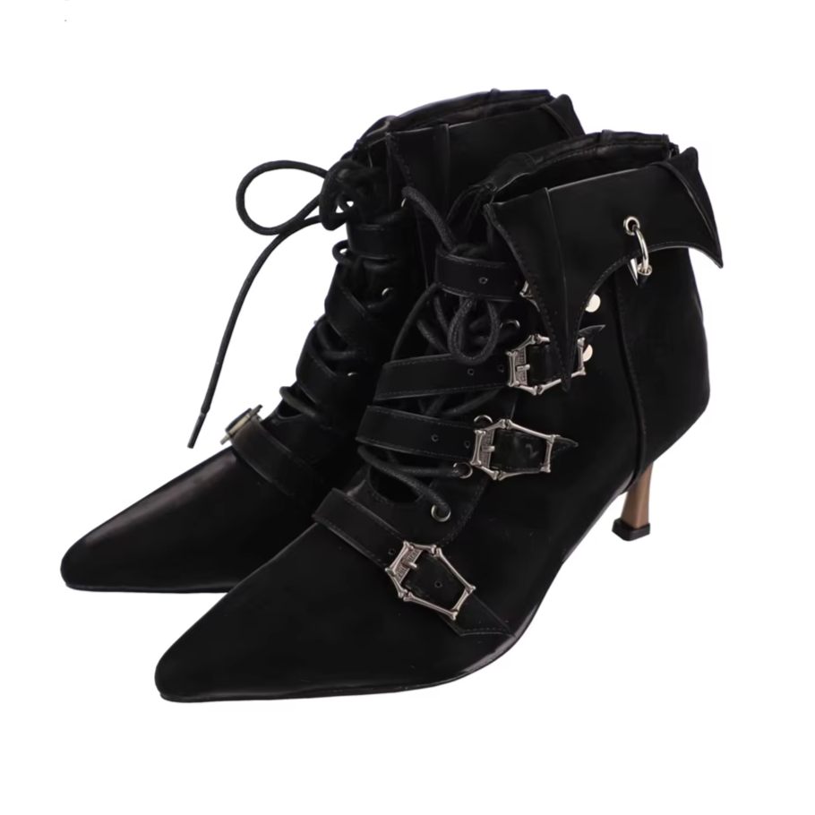 Gothic Bat Wing Coffin Buckle Lace Up Witches Boots