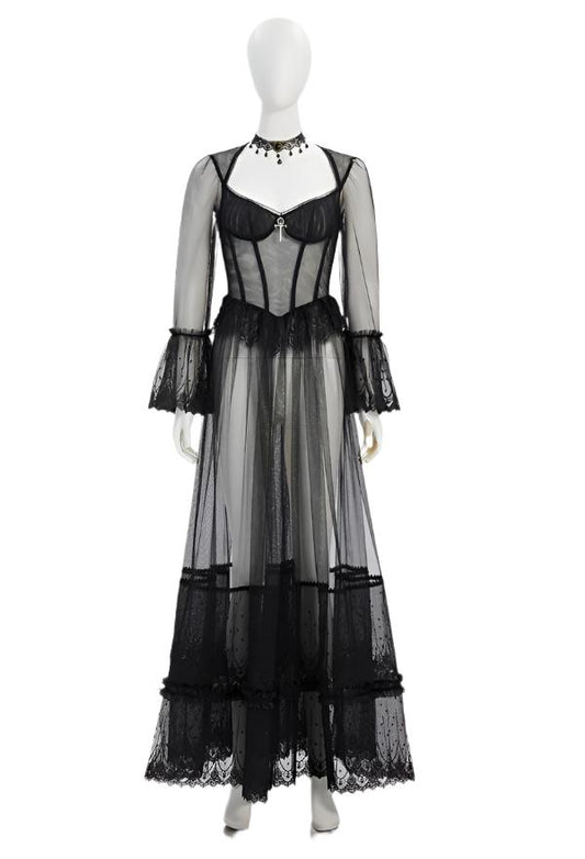 Vampira Black Lace Semi-Transparent Long Dress