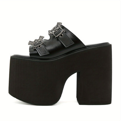 Platform Bat Buckle Slippers