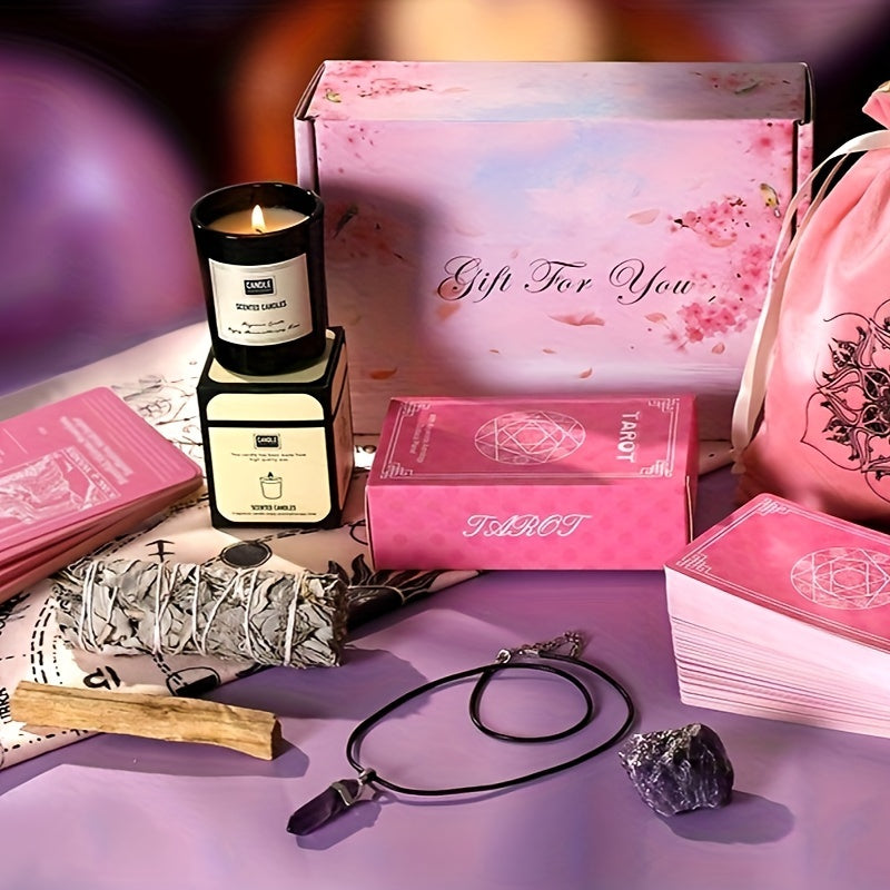 10pc Pink Tarot Card and Crystal Witchcraft Kit