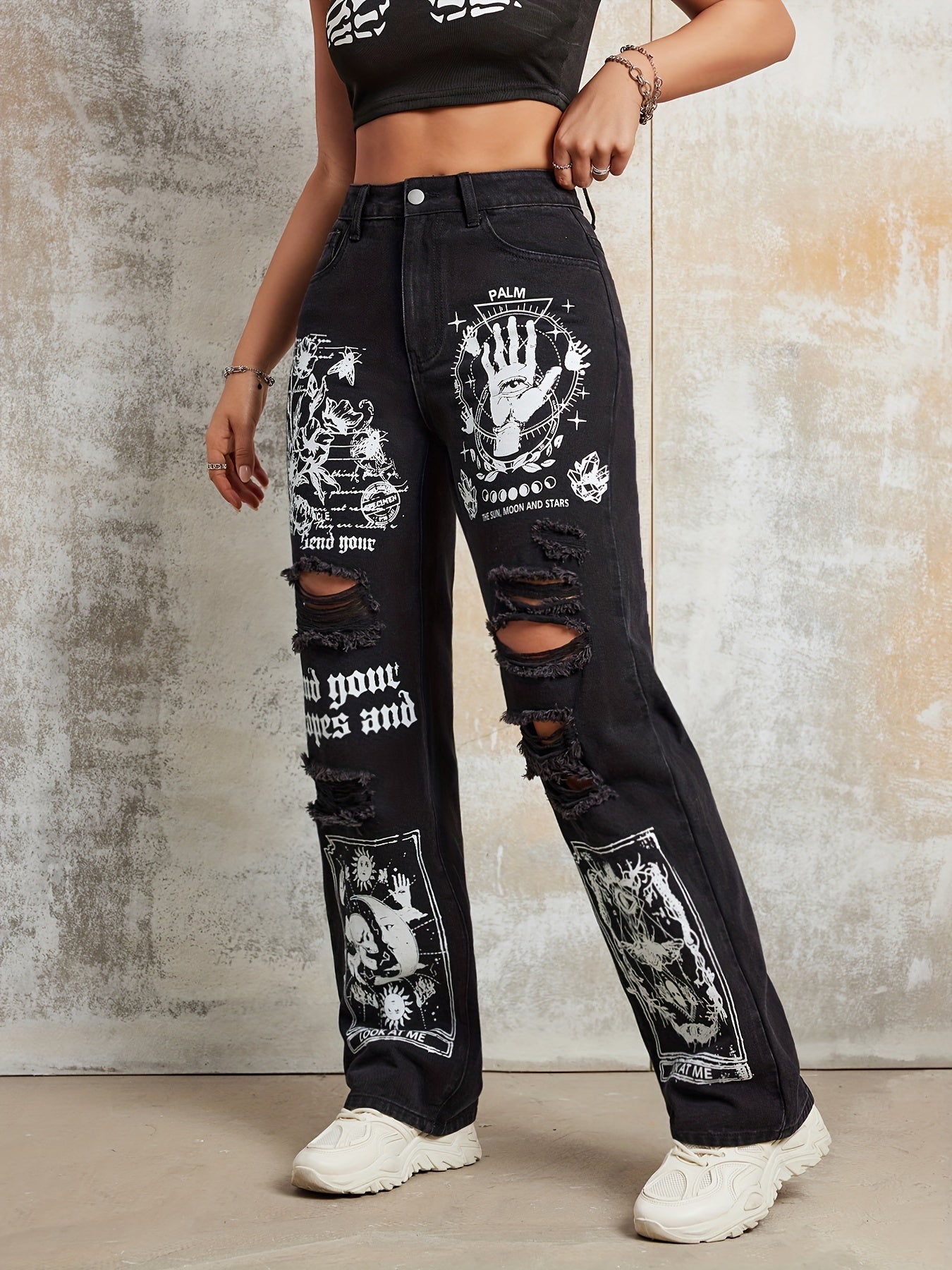 Gothic Print Jeans