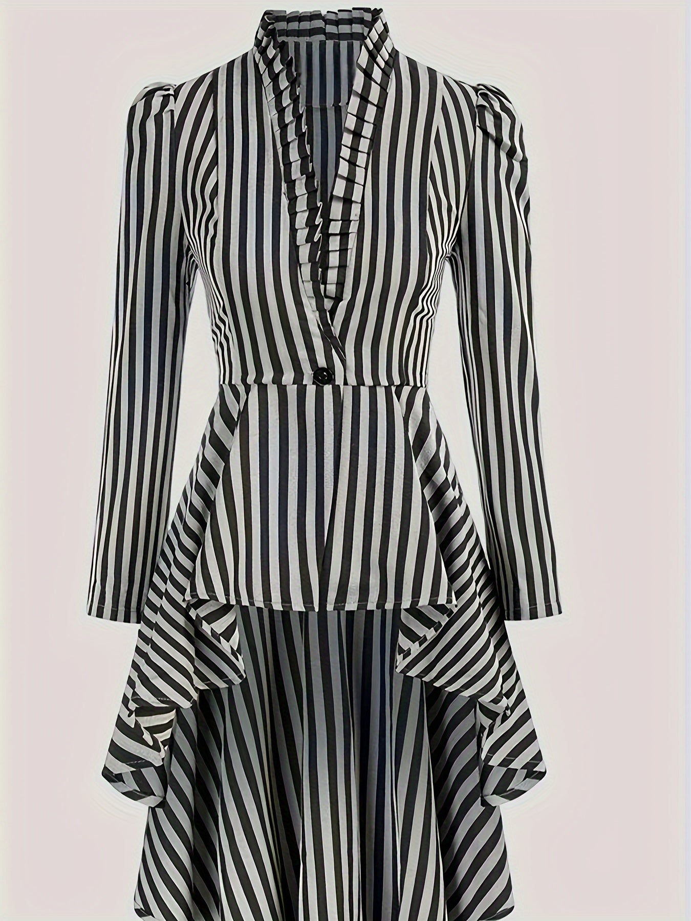 Vintage Victorian Striped Print Single Buttoned Jacket